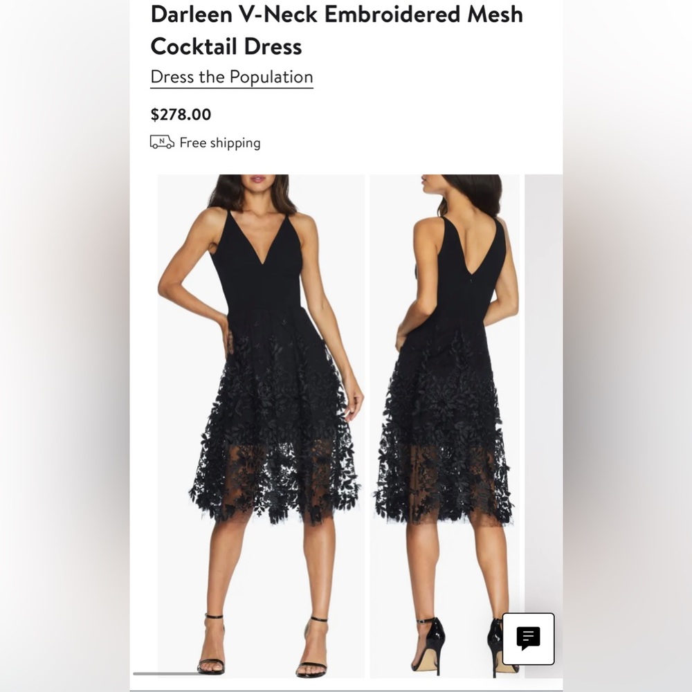 Darleen V-Neck Embroidered Mesh Cocktail Dress - Dress the Population - XL